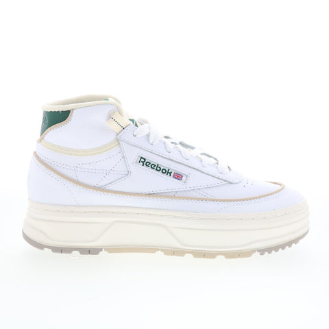 Reebok Club C Geo Mid Womens White Leather Lace Up Lifestyle Sneakers Shoes