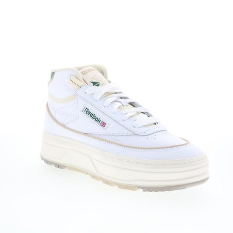 Reebok Club C Geo Mid Womens White Leather Lace Up Lifestyle Sneakers Shoes