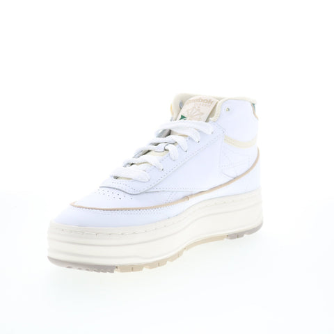 Reebok Club C Geo Mid Womens White Leather Lace Up Lifestyle Sneakers Shoes