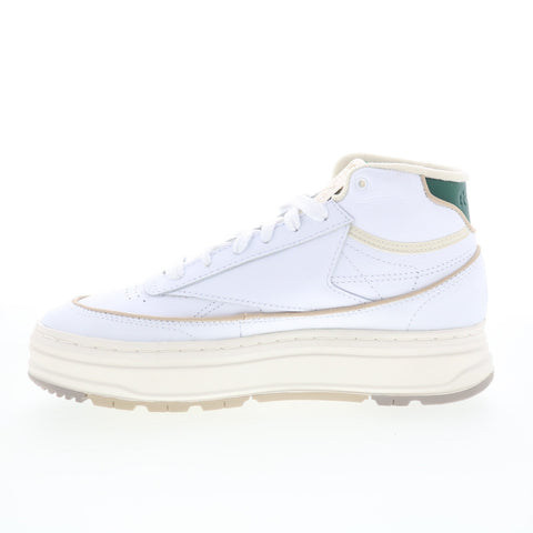 Reebok Club C Geo Mid Womens White Leather Lace Up Lifestyle Sneakers Shoes
