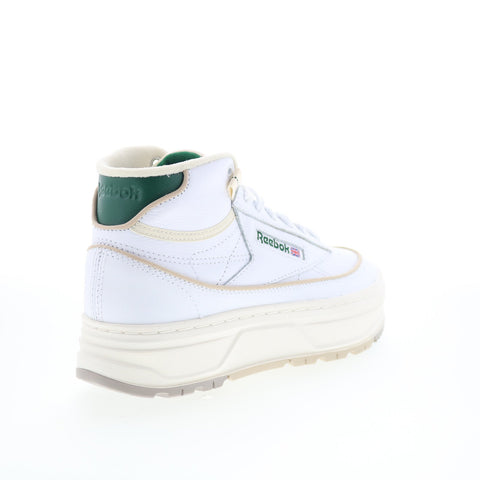 Reebok Club C Geo Mid Womens White Leather Lace Up Lifestyle Sneakers Shoes