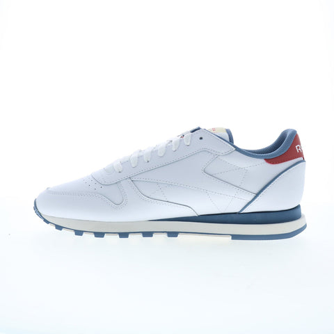 Reebok Classic Leather Mens White Leather Lace Up Lifestyle Sneakers Shoes