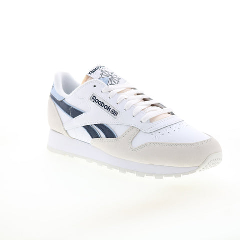 Reebok Classic Leather Mens White Leather Lace Up Lifestyle Sneakers Shoes