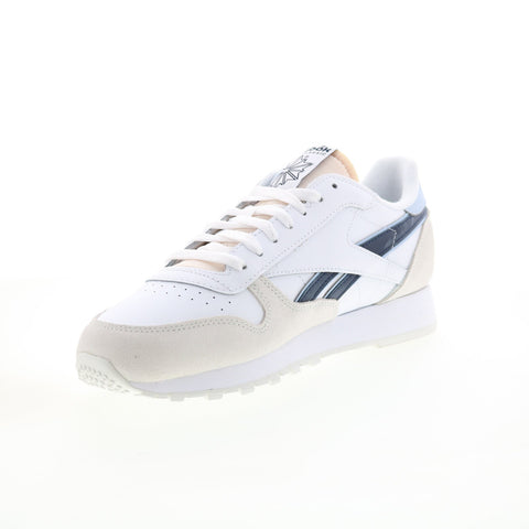 Reebok Classic Leather Mens White Leather Lace Up Lifestyle Sneakers Shoes