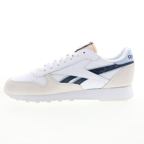 Reebok Classic Leather Mens White Leather Lace Up Lifestyle Sneakers Shoes