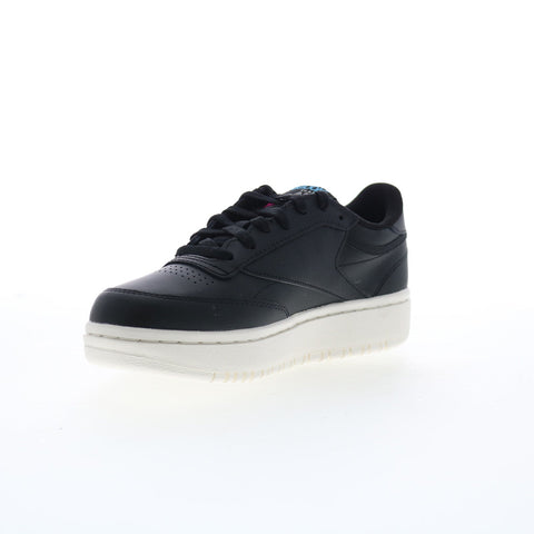 Reebok Club C Double Womens Black Leather Lace Up Lifestyle Sneakers Shoes