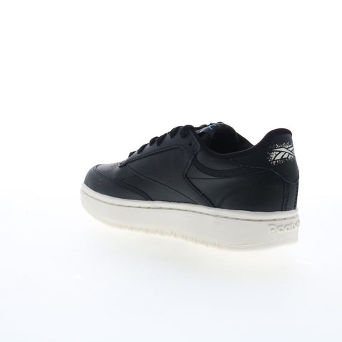 Reebok Club C Double Womens Black Leather Lace Up Lifestyle Sneakers Shoes