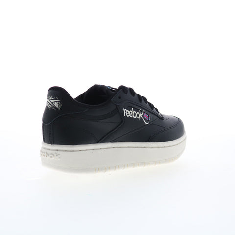 Reebok Club C Double Womens Black Leather Lace Up Lifestyle Sneakers Shoes