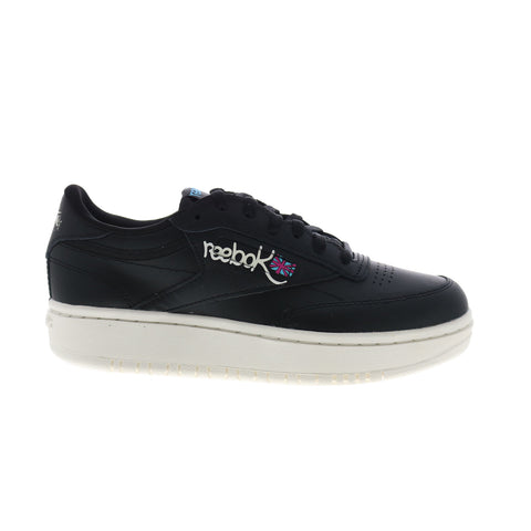 Reebok Club C Double Womens Black Leather Lace Up Lifestyle Sneakers Shoes
