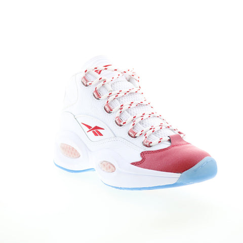 Reebok Question Mid Mens White Leather Lace Up Athletic Basketball Shoes