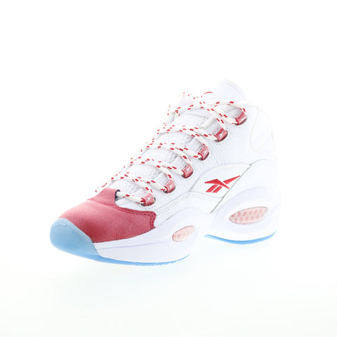 Reebok Question Mid Mens White Leather Lace Up Athletic Basketball Shoes