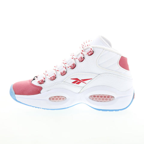 Reebok Question Mid Mens White Leather Lace Up Athletic Basketball Shoes