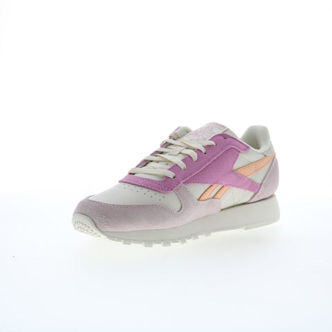 Reebok Classic Leather Womens Beige Suede Lace Up Lifestyle Sneakers Shoes