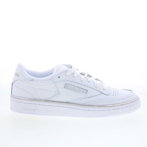 Reebok Club C 85 Womens White Leather Lace Up Lifestyle Sneakers Shoes