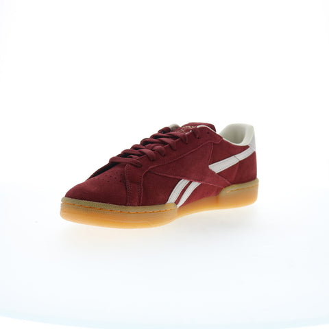 Reebok Club C Grounds UK Mens Red Suede Lace Up Lifestyle Sneakers Shoes
