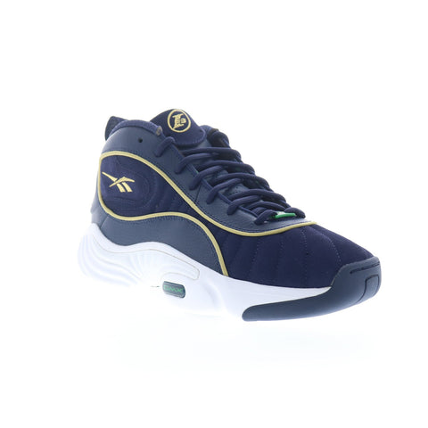 Reebok Answer III Mens Blue Leather Lace Up Athletic Basketball Shoes