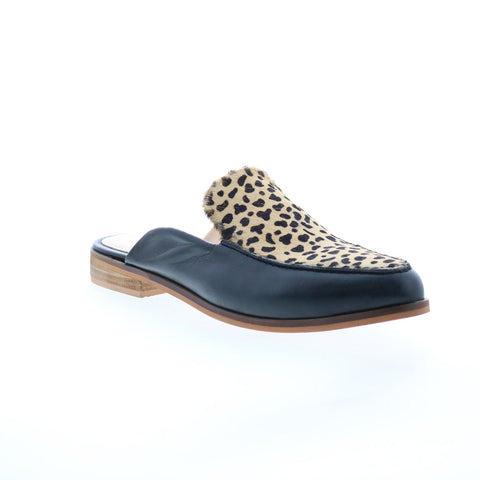 Diba True Art Easel 10616 Womens Black Leather Slip On Mule Flats Shoes