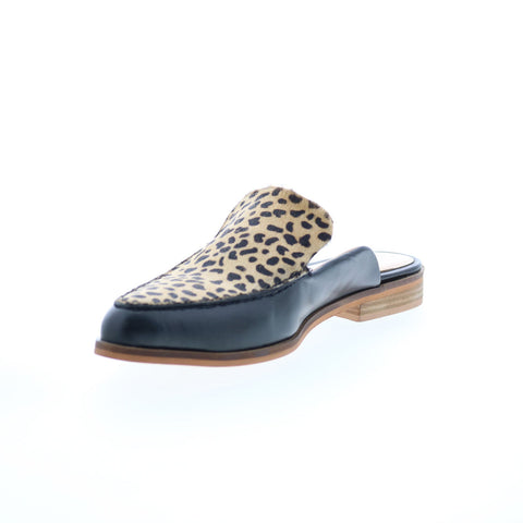 Diba True Art Easel 10616 Womens Black Leather Slip On Mule Flats Shoes