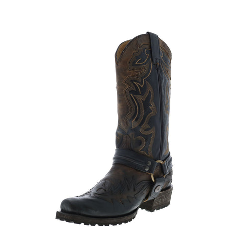 Stetson Outlaw Lug Bad Guy Biker Mens Brown Leather Cowboy Western Boots