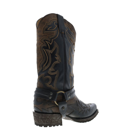 Stetson Outlaw Lug Bad Guy Biker Mens Brown Leather Cowboy Western Boots