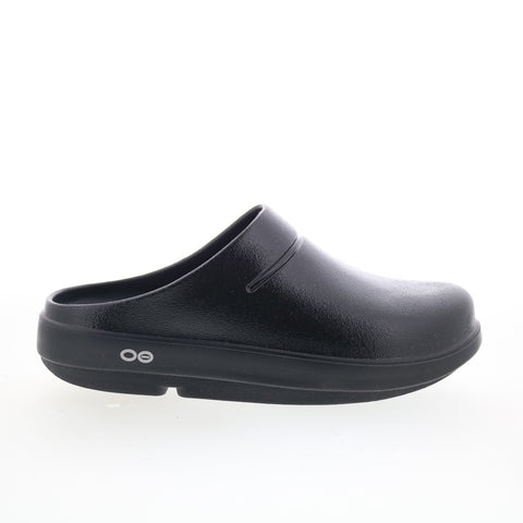 Oofos Oocloog Matte 1200 Mens Black Leather Slip On Clogs Slippers Shoes