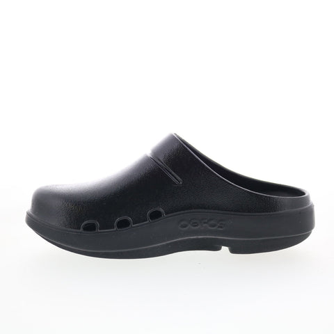 Oofos Oocloog Matte 1200 Mens Black Leather Clogs Slippers Shoes