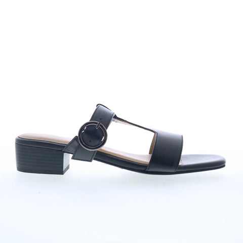 Trotters Nanna Womens Black Leather Slip On Slides Sandals Shoes