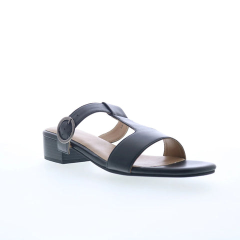 Trotters Nanna Womens Black Leather Slip On Slides Sandals Shoes