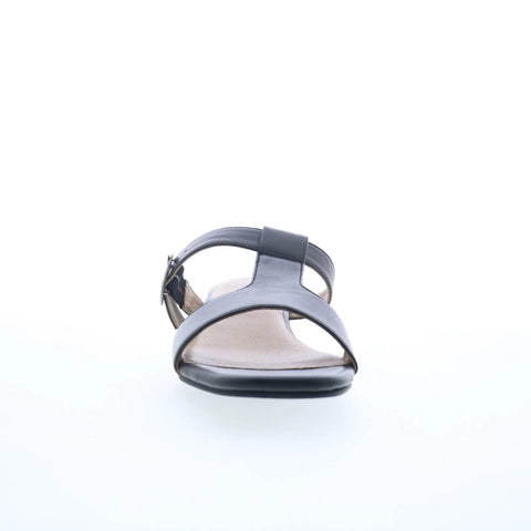 Trotters Nanna Womens Black Leather Slip On Slides Sandals Shoes