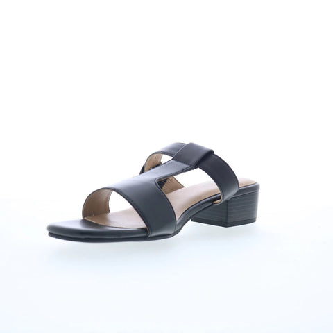 Trotters Nanna Womens Black Leather Slip On Slides Sandals Shoes