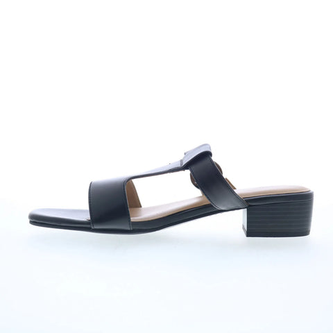 Trotters Nanna Womens Black Leather Slip On Slides Sandals Shoes