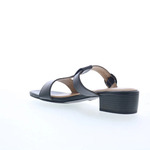Trotters Nanna Womens Black Leather Slip On Slides Sandals Shoes