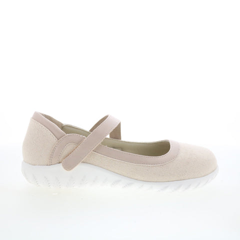 Drew Rainbow 14801-82 Womens Beige Extra Wide Canvas Mary Jane Flats Shoes