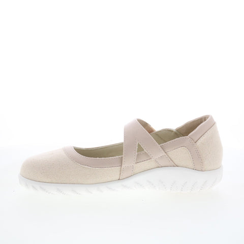Drew Rainbow 14801-82 Womens Beige Extra Wide Canvas Mary Jane Flats Shoes