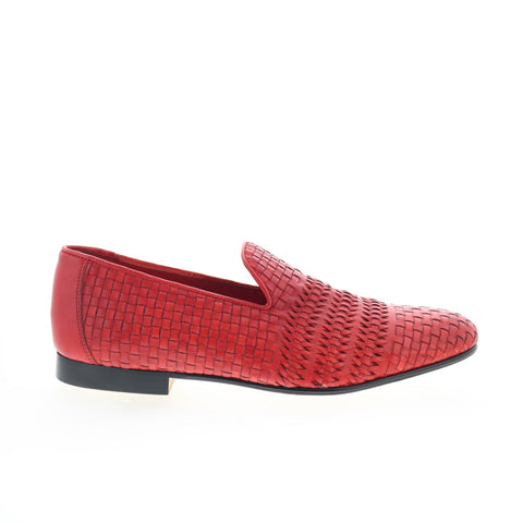 Zelli Italia Tess Calfskin Woven Loafer Mens Red Leather Loafers Casual Shoes