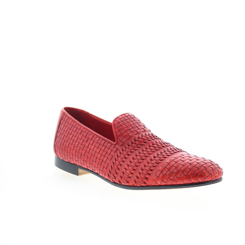 Zelli Italia Tess Calfskin Woven Loafer Mens Red Leather Loafers Casual Shoes