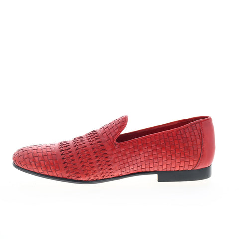 Zelli Italia Tess Calfskin Woven Loafer Mens Red Leather Loafers Casual Shoes