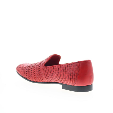 Zelli Italia Tess Calfskin Woven Loafer Mens Red Leather Loafers Casual Shoes