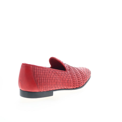 Zelli Italia Tess Calfskin Woven Loafer Mens Red Leather Loafers Casual Shoes