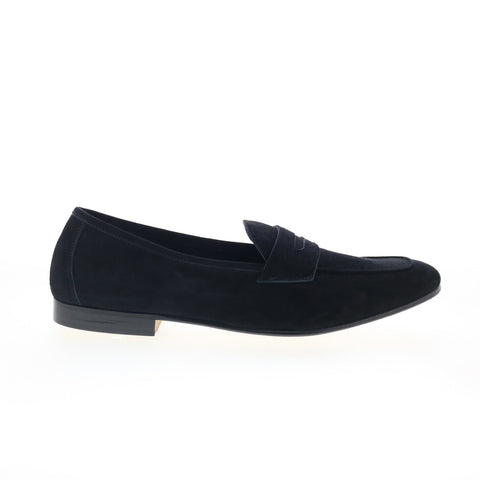 Zelli Italia Tasca Calfskin Slip On Mens Black Suede Loafers Penny Shoes