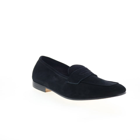 Zelli Italia Tasca Calfskin Slip On Mens Black Suede Loafers Penny Shoes