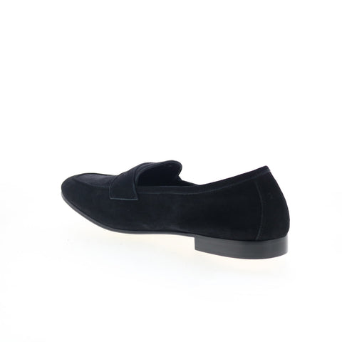 Zelli Italia Tasca Calfskin Slip On Mens Black Suede Loafers Penny Shoes