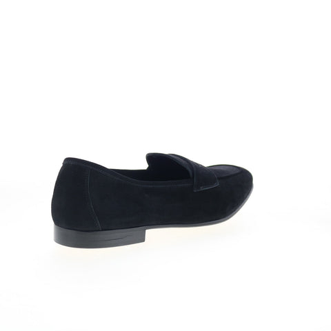 Zelli Italia Tasca Calfskin Slip On Mens Black Suede Loafers Penny Shoes