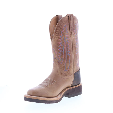 Jama Old West 1639L Womens Brown Leather Slip On Cowboy Western Boots