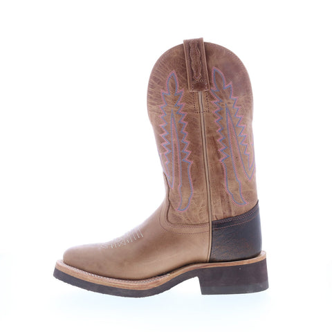 Jama Old West 1639L Womens Brown Leather Slip On Cowboy Western Boots