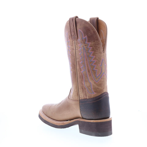 Jama Old West 1639L Womens Brown Leather Slip On Cowboy Western Boots