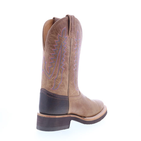 Jama Old West 1639L Womens Brown Leather Slip On Cowboy Western Boots