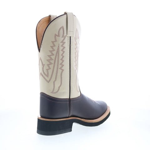 Jama Old West 1642L Womens Brown Leather Slip On Cowboy Western Boots