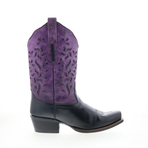Jama Old West 18001 Womens Black Leather Slip On Cowboy Western Boots