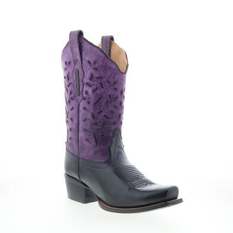 Jama Old West 18001 Womens Black Leather Slip On Cowboy Western Boots